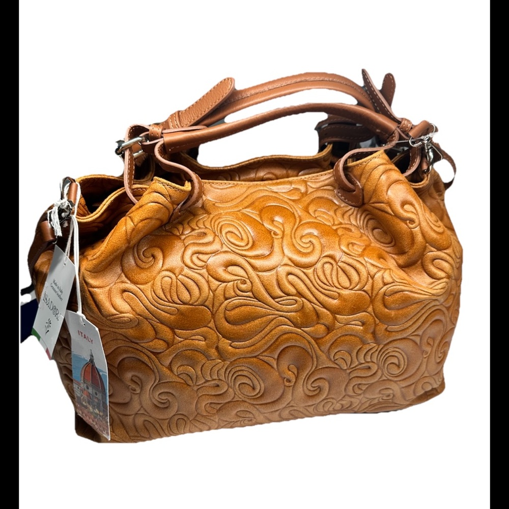 ISADORA Italian Genuine Tan Leather Weekender Tote Crossbody Bag NWT !